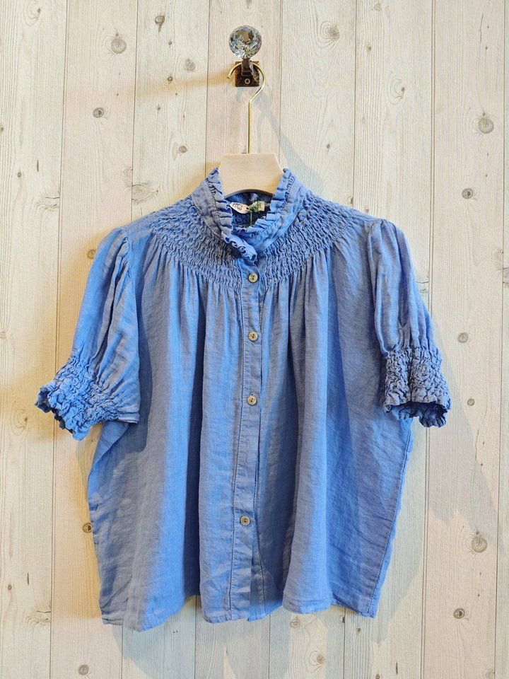 Petite Collard Blouse 100% Linen