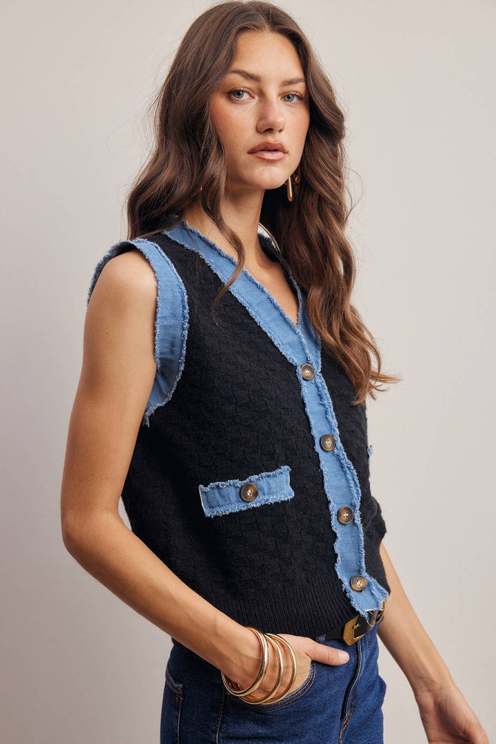 Denim Trim Knit Vest FSW0009