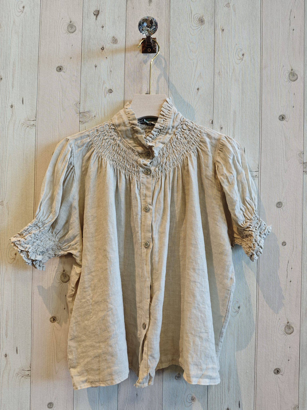 Petite Collard Blouse 100% Linen
