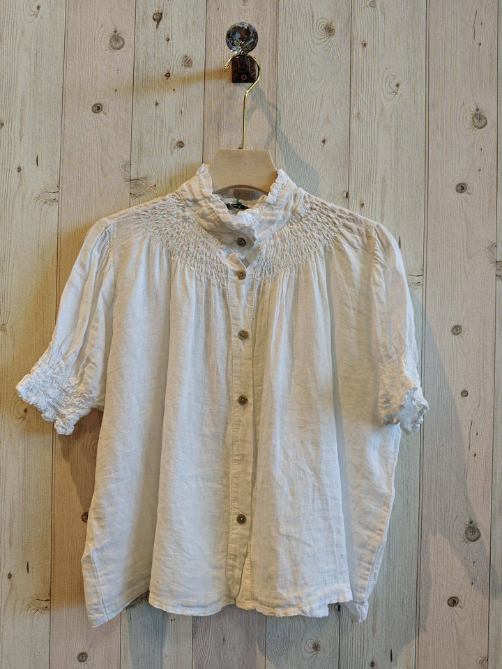 Petite Collard Blouse 100% Linen