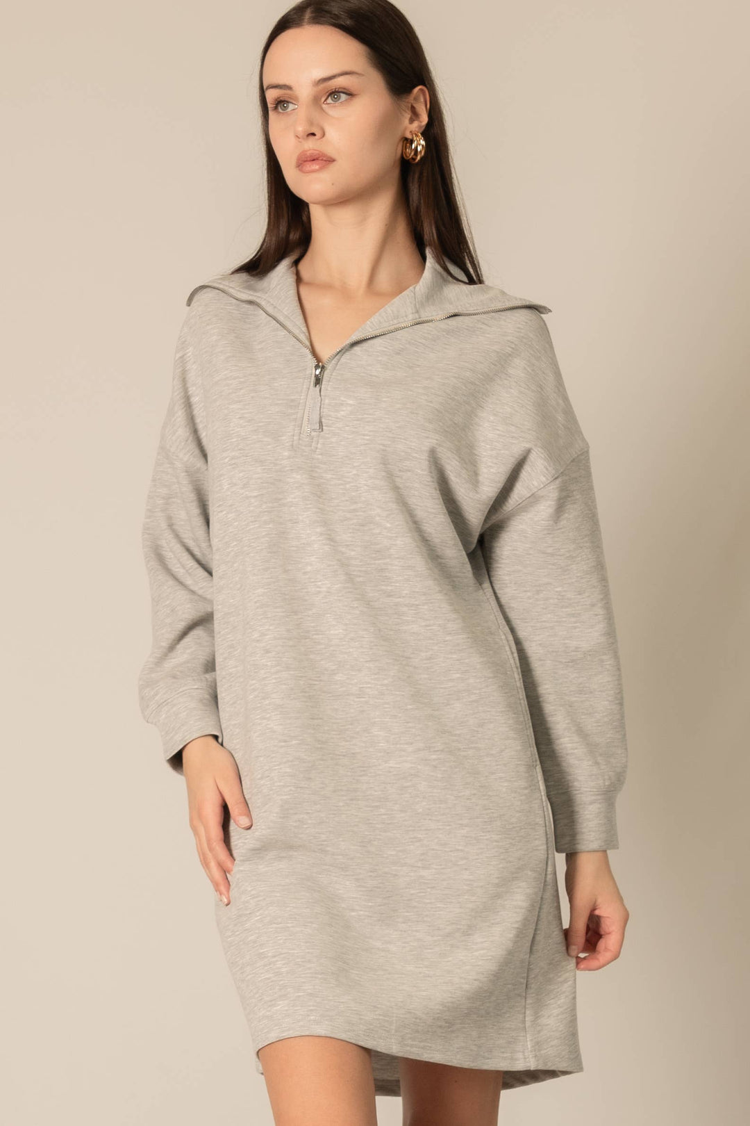 Butter Modal Quarter Zip Long Sleeve Dress