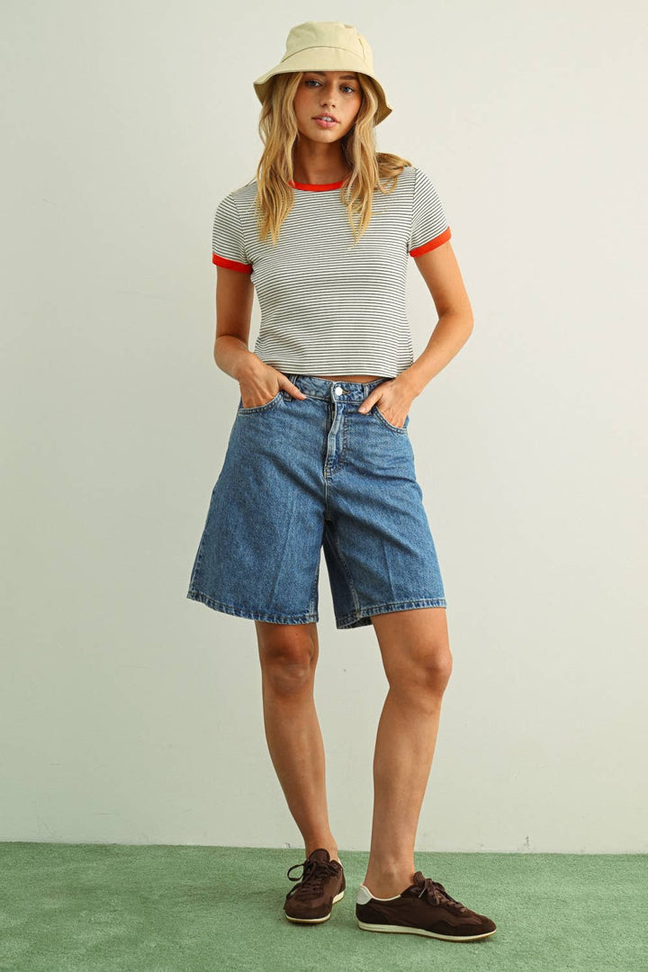 STRIPED SSLV RINGER TOP