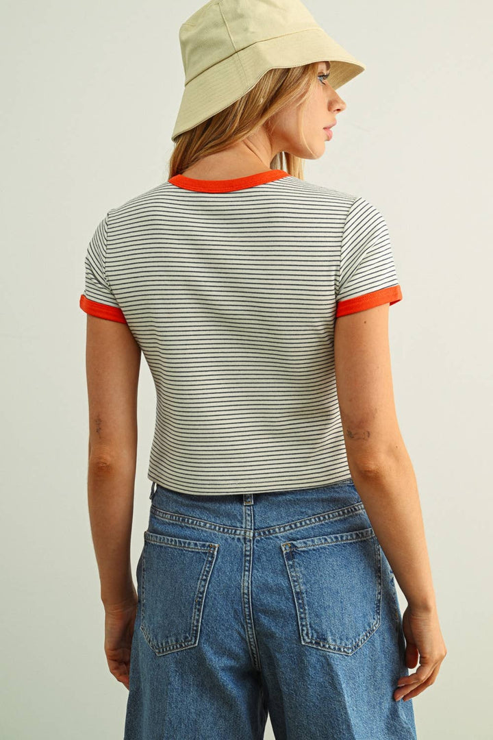 STRIPED SSLV RINGER TOP