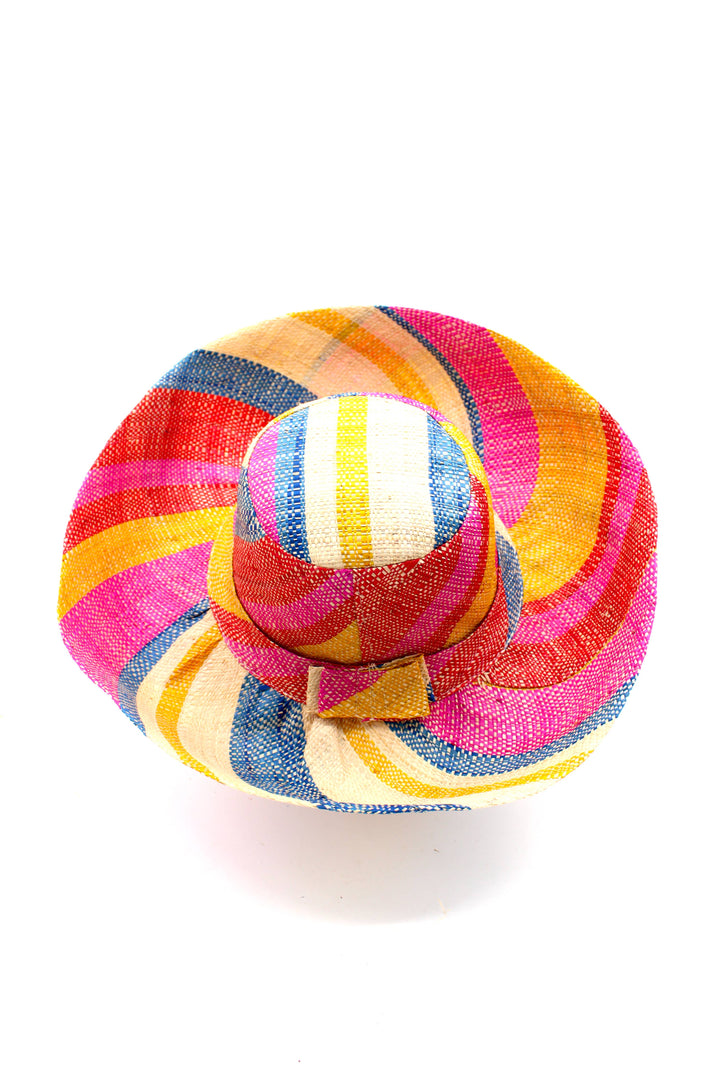 Monica 5" & 7" Wide Brim Stripe Packable Straw Sun Hats