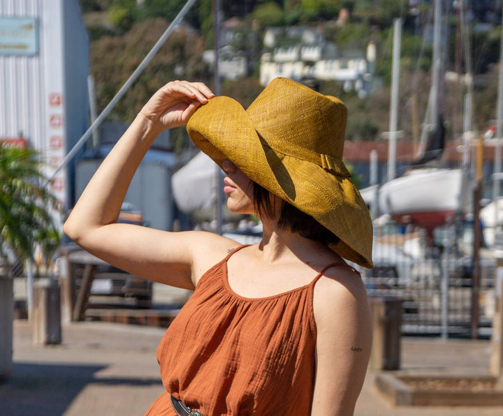 Monica 5" & 7" Wide Brim Solid Color Packable Straw Sun Hats