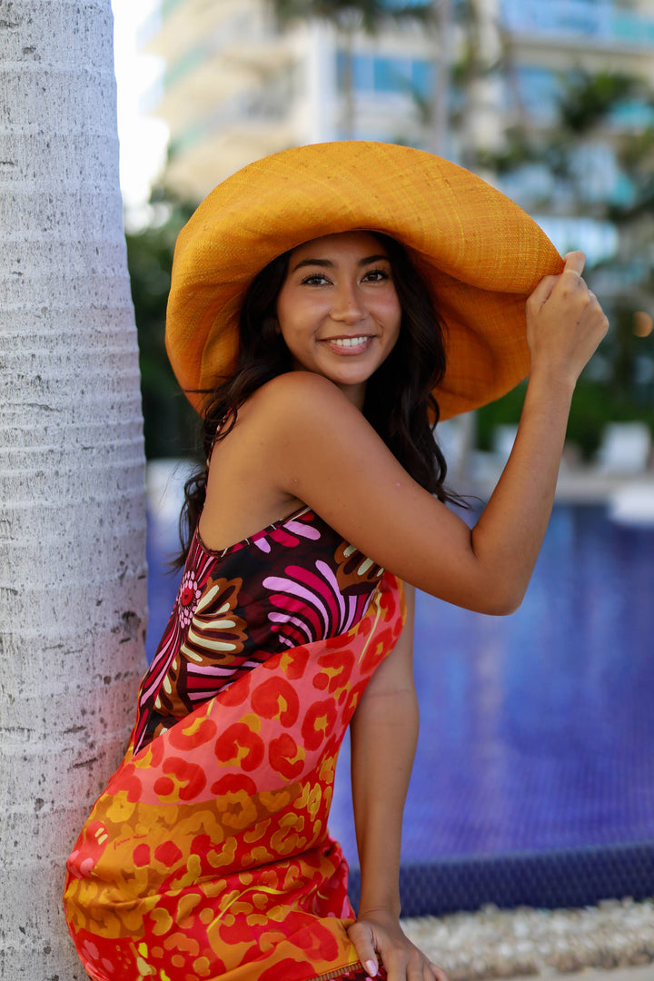 Monica 5" & 7" Wide Brim Solid Color Packable Straw Sun Hats