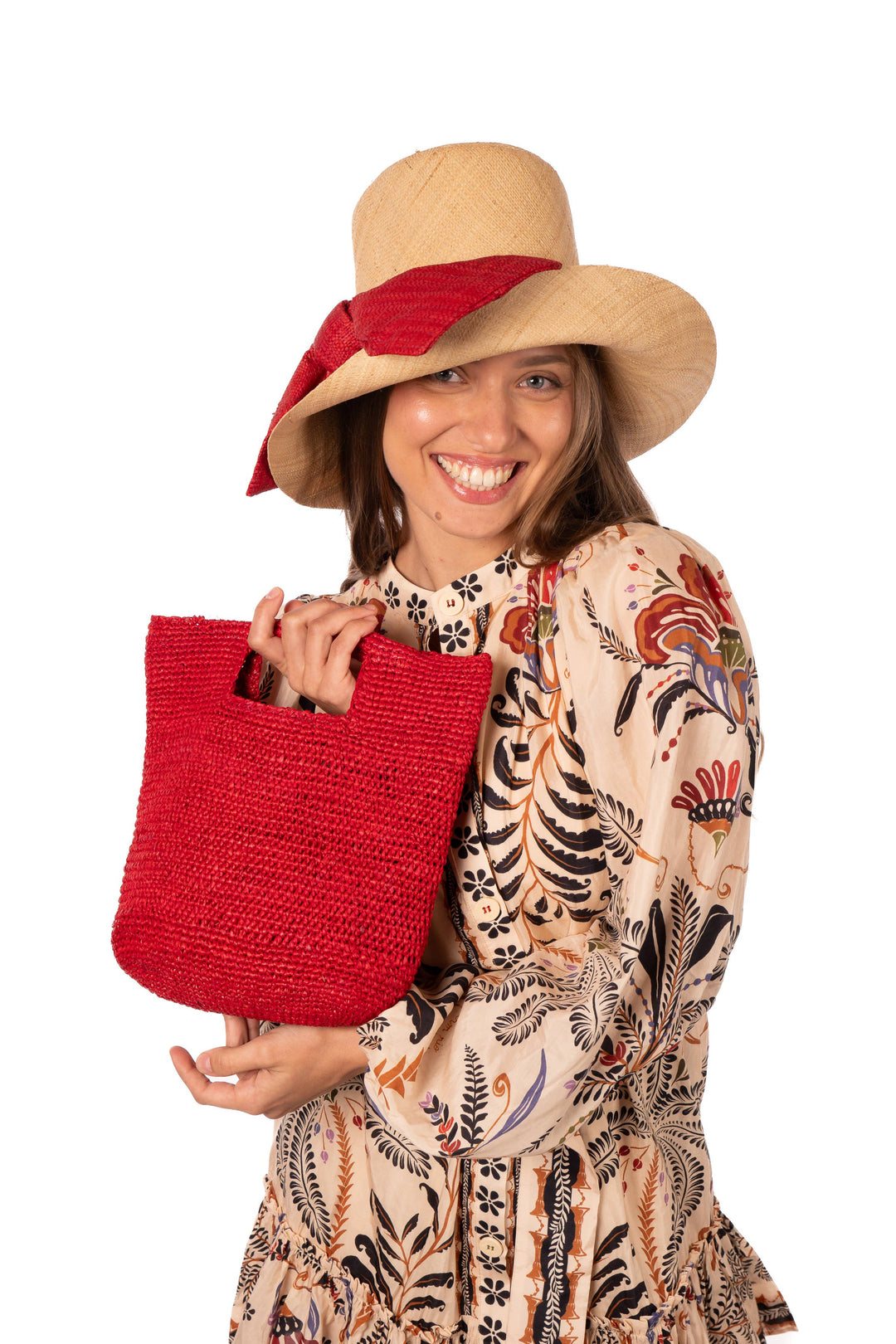 Cara 3" Brim Bucket Straw Sun Hats with Big Bow