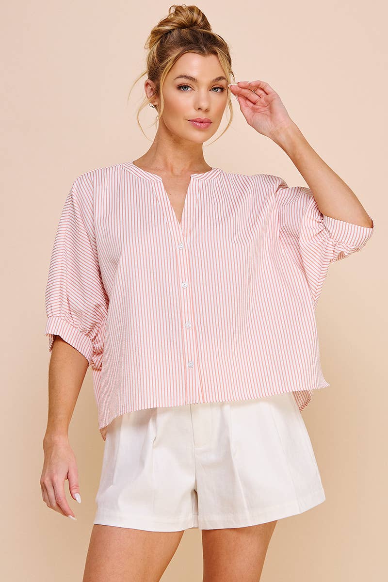 Pinstripe Seersucker Dolman Blouse