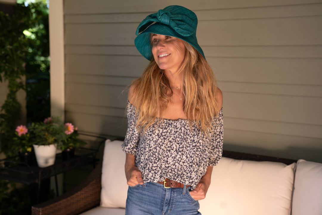 Cara 3" Brim Bucket Straw Sun Hats with Big Bow