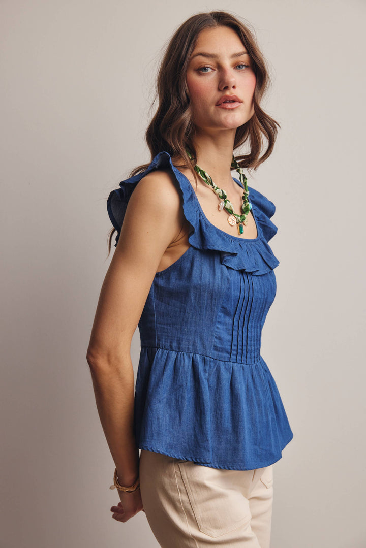 Ruffle Neck Peplum Top