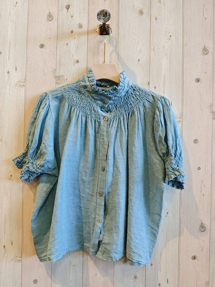 Petite Collard Blouse 100% Linen