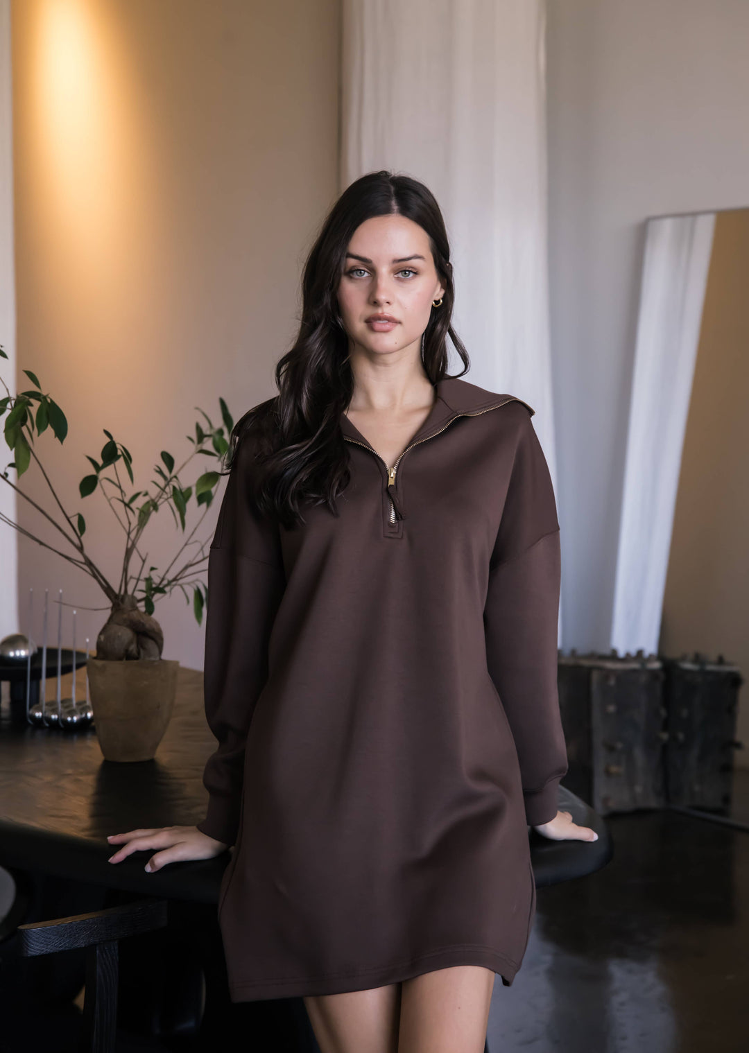 Butter Modal Quarter Zip Long Sleeve Dress