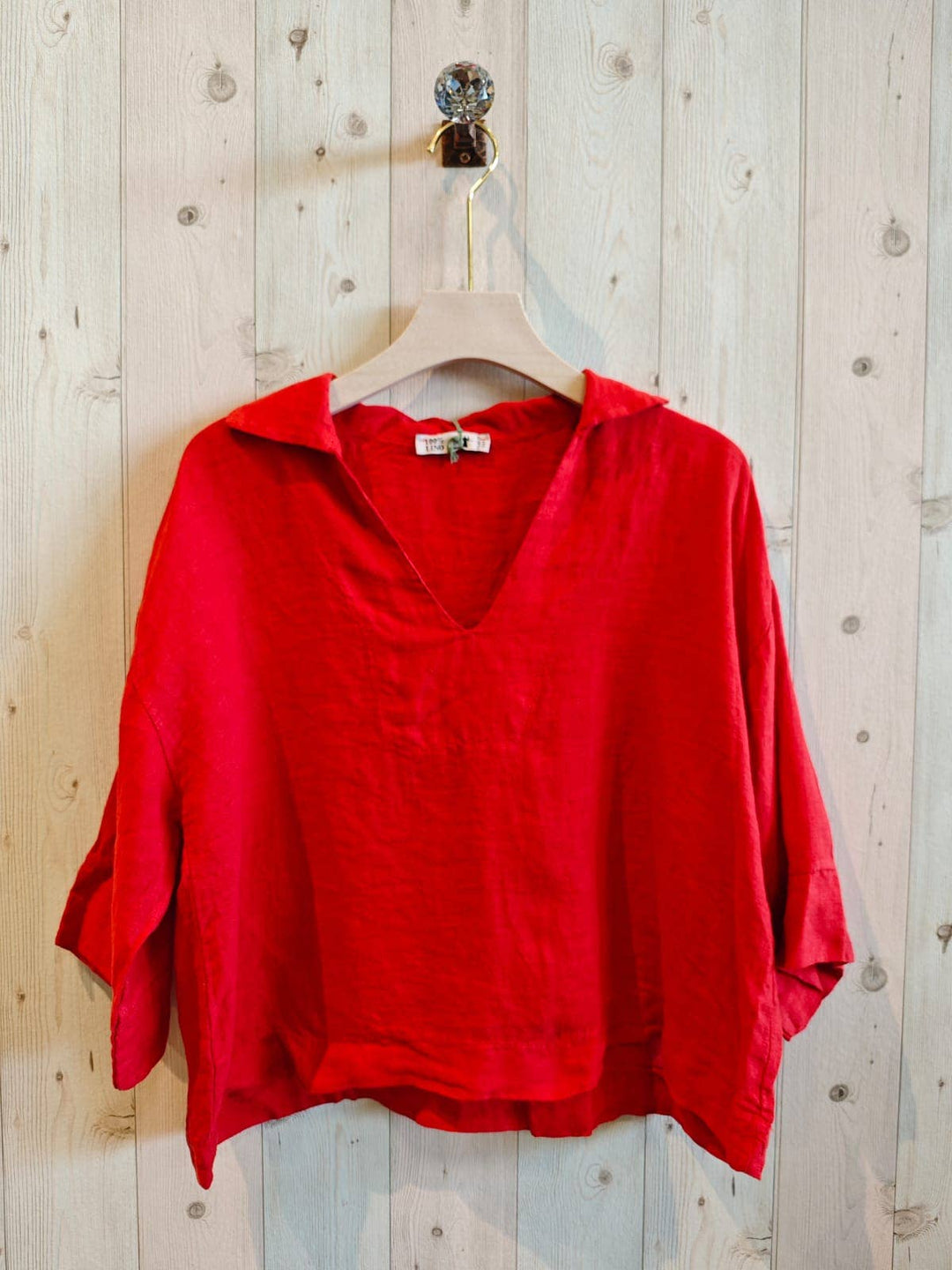 BLOUSE SHIRT V - COLLAR 100% LINEN