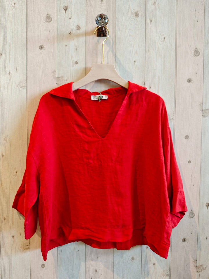 BLOUSE SHIRT V - COLLAR 100% LINEN