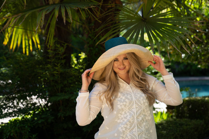 Monica 5" & 7" Wide Brim Two Tone Packable Straw Sun Hats