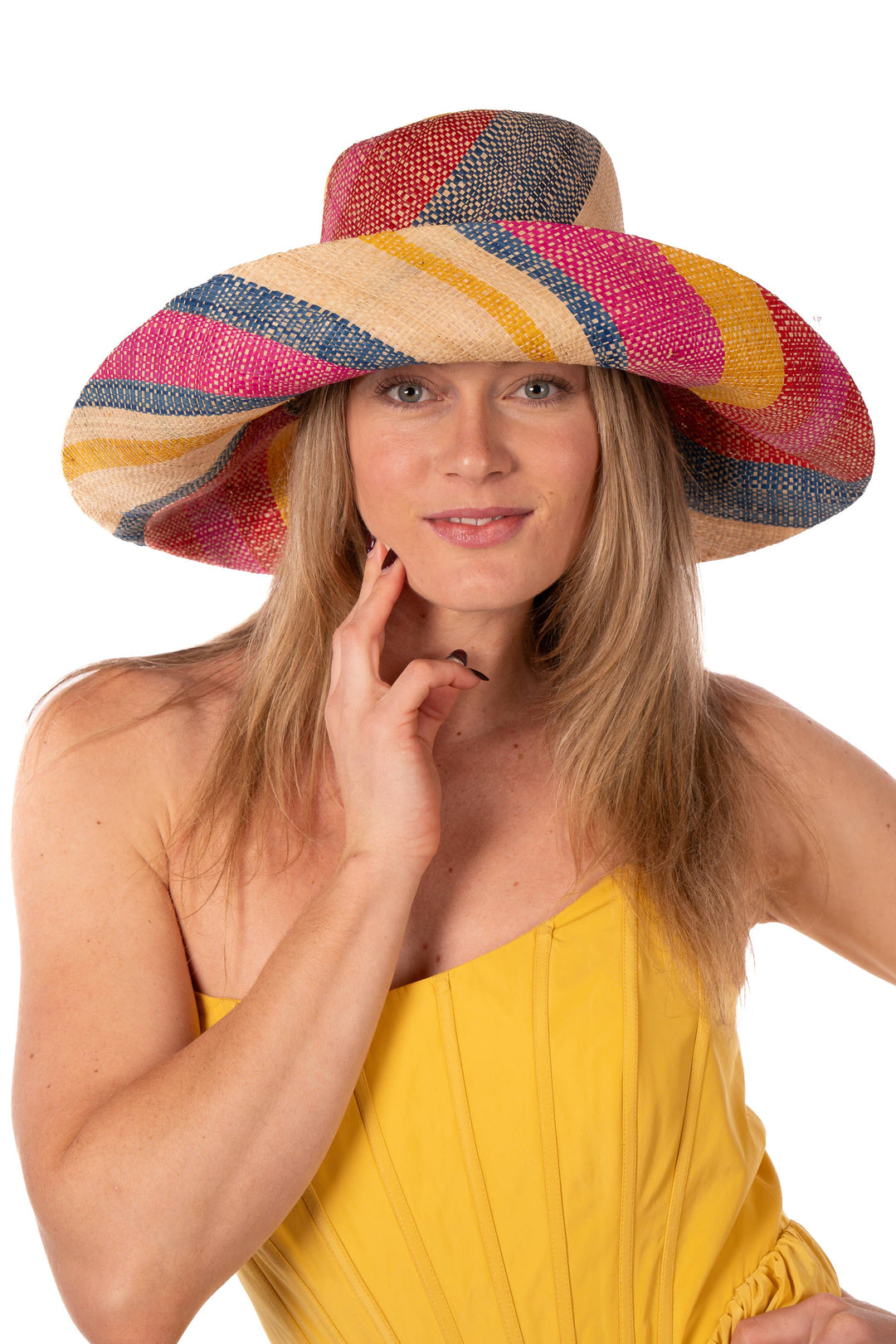 Monica 5" & 7" Wide Brim Stripe Packable Straw Sun Hats