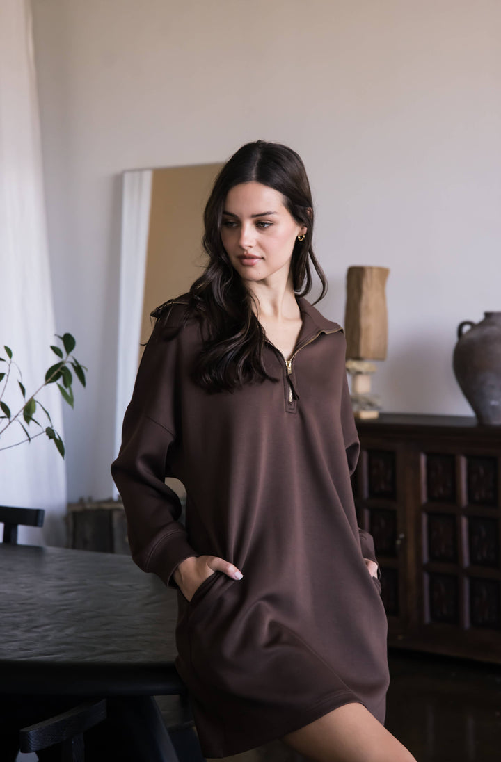 Butter Modal Quarter Zip Long Sleeve Dress