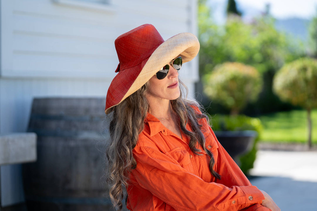 Monica 5" & 7" Wide Brim Two Tone Packable Straw Sun Hats