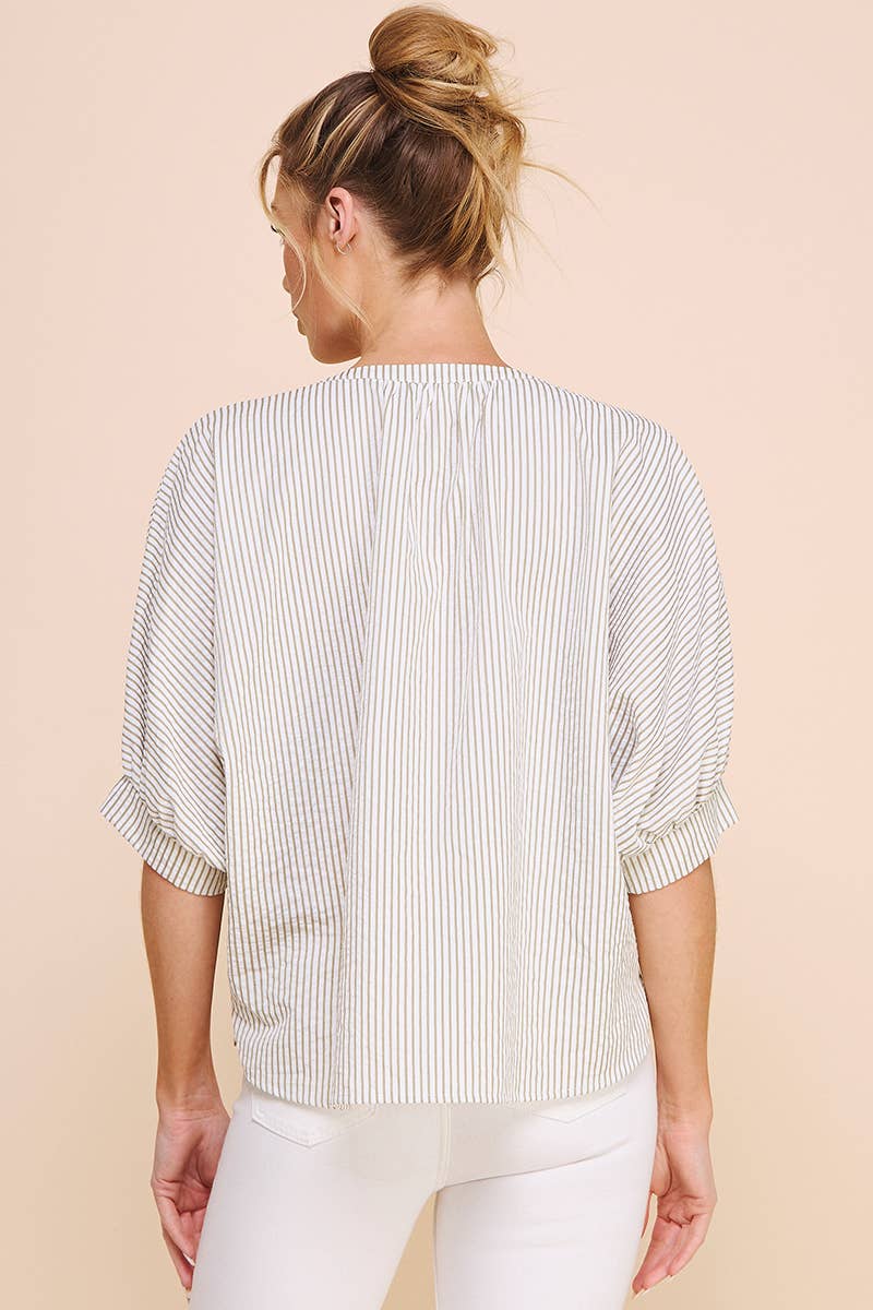 Pinstripe Seersucker Dolman Blouse