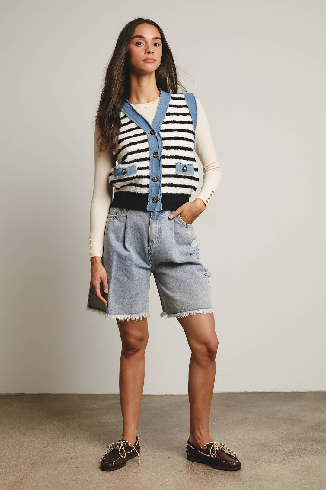 Denim Trim Knit Vest FSW0009