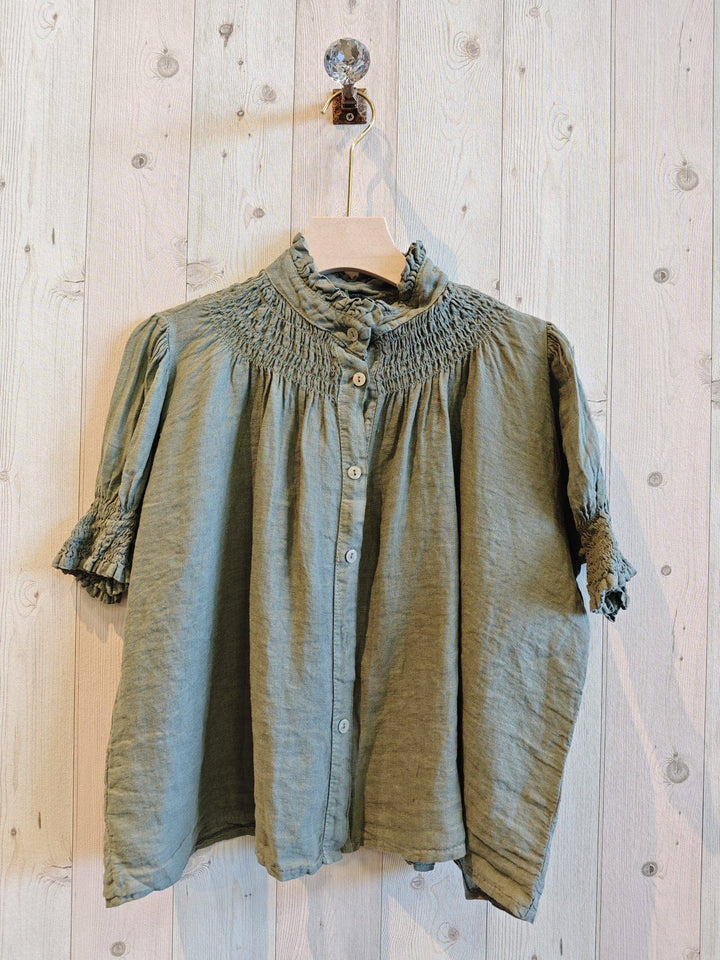 Petite Collard Blouse 100% Linen