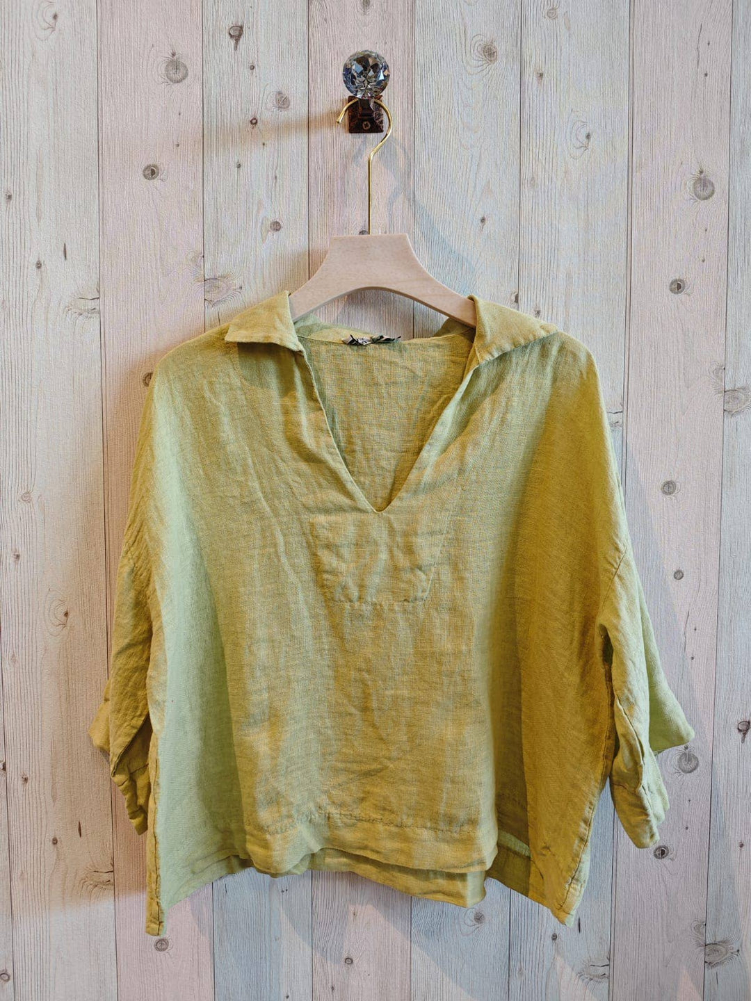 BLOUSE SHIRT V - COLLAR 100% LINEN