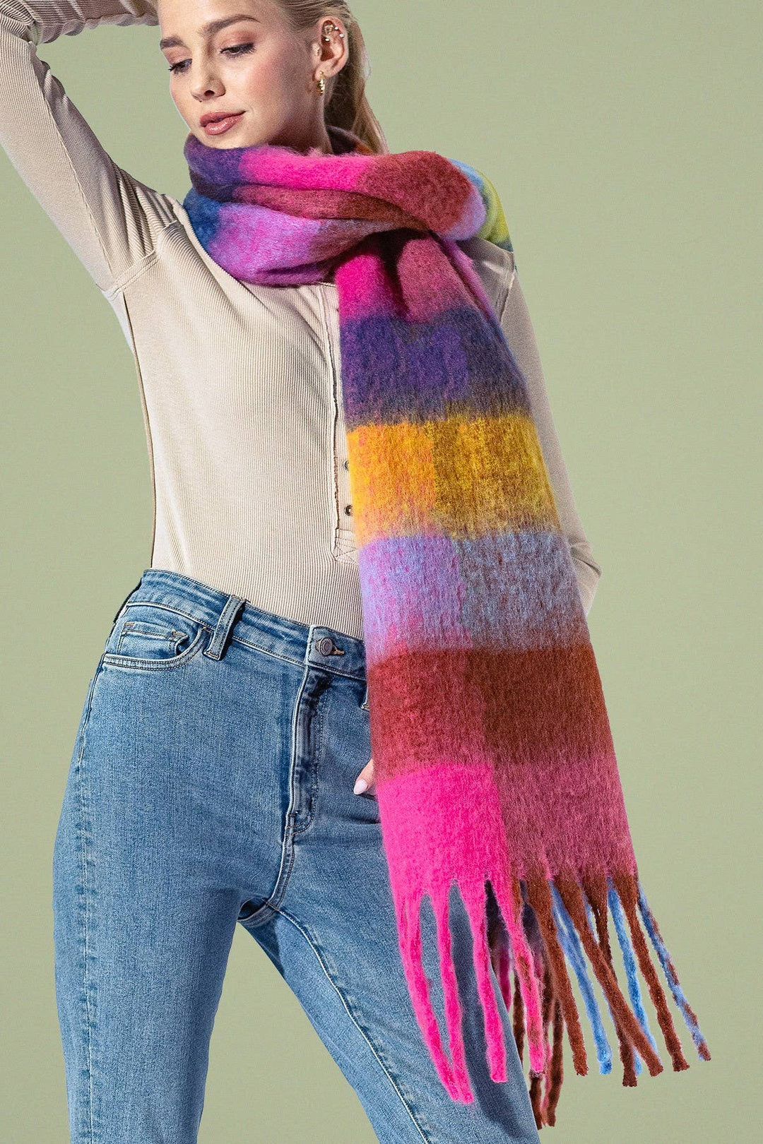 Checkered Fringe Scarf