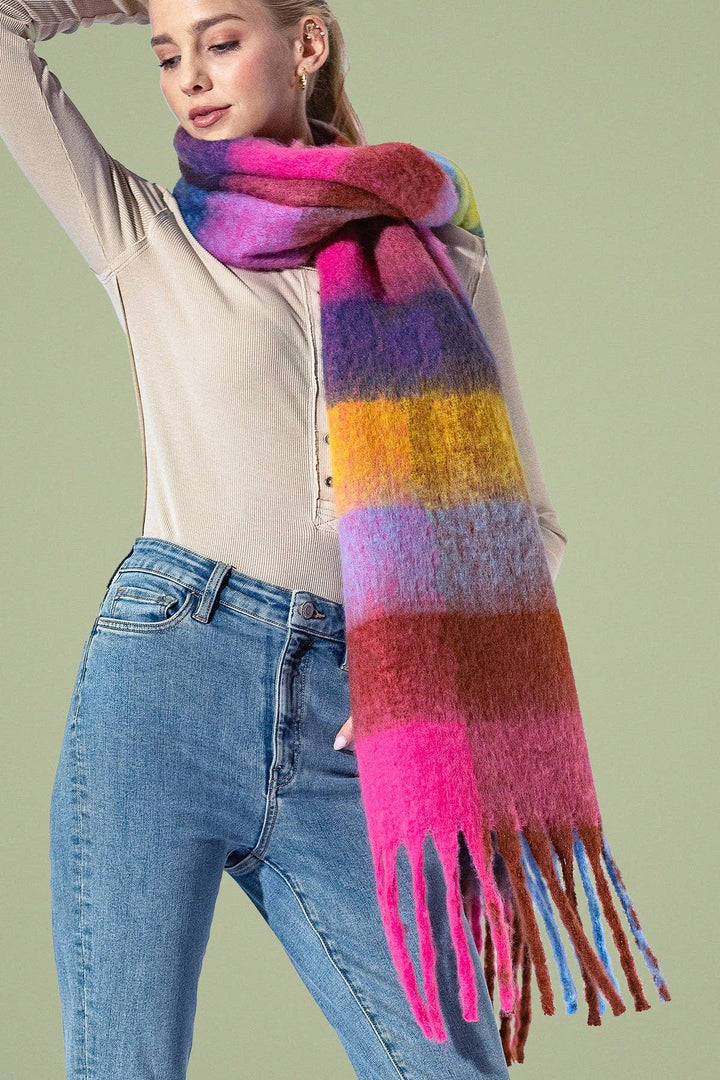 Checkered Fringe Scarf