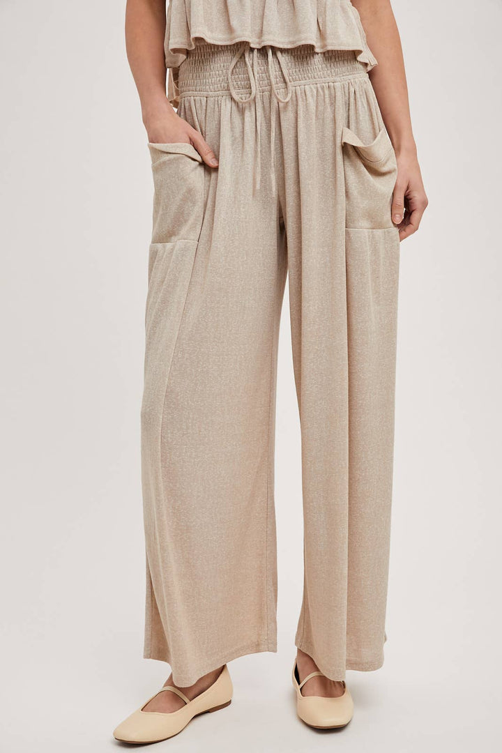 RELAXED KNIT SMOCKED TOP AND WIDE PANTS SET