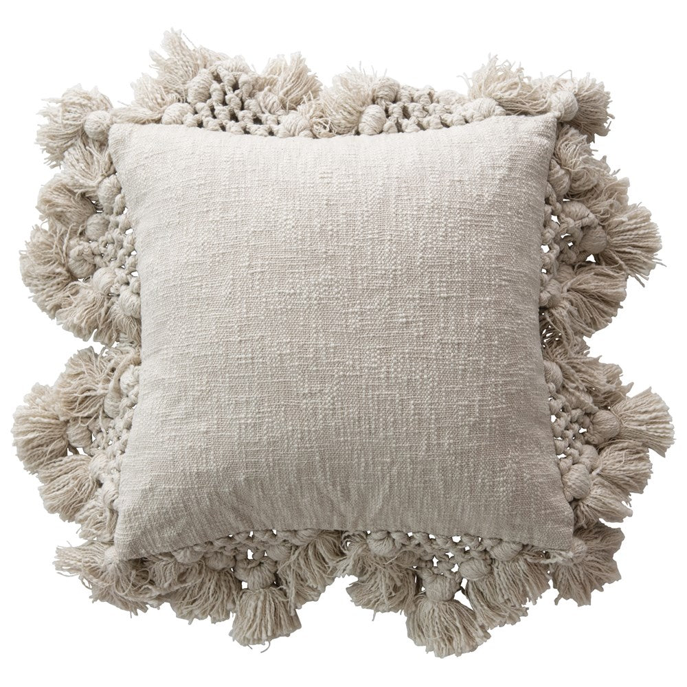 Cream Crochet & Tassel Pillow