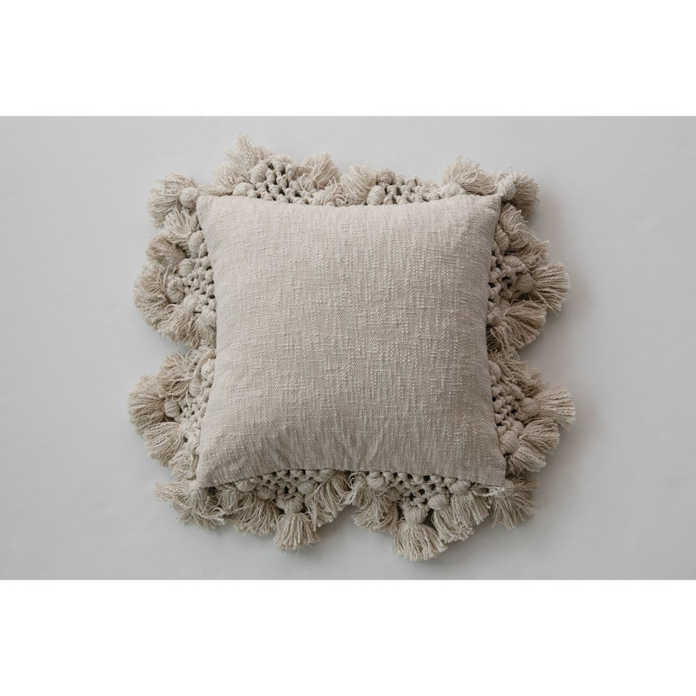 Cream Crochet & Tassel Pillow