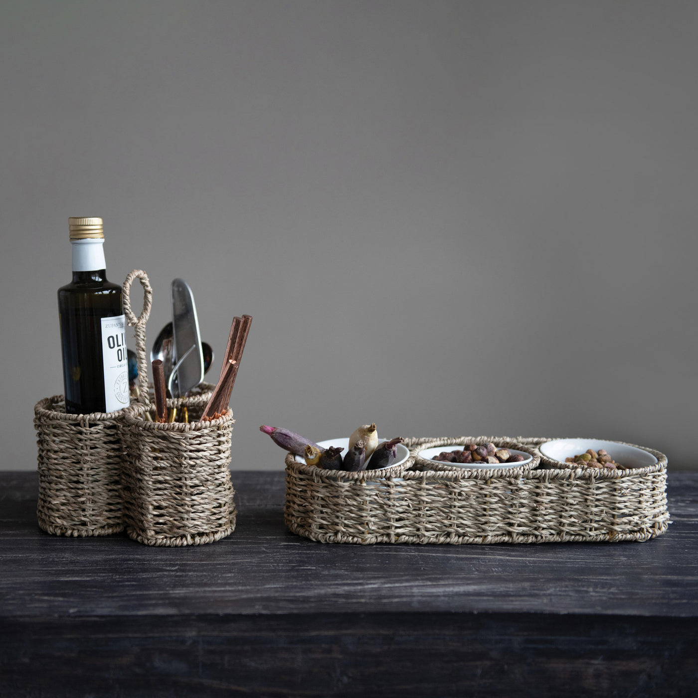 Hand Woven Trio Basket with Ceramic Dish