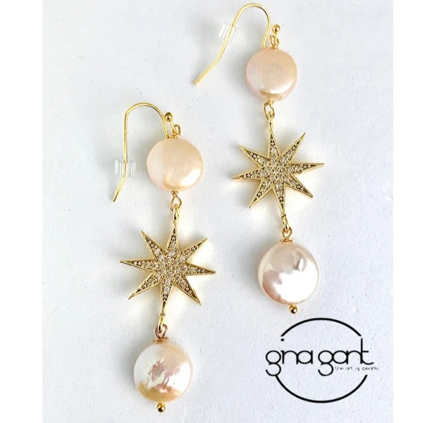 Crystal Starburst and Coin Pearl Earrings